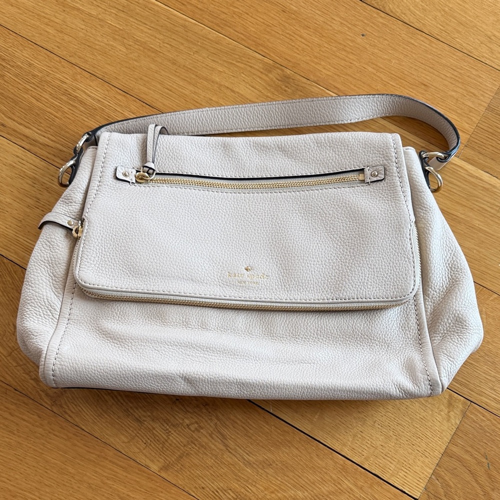 kate spade Cream Pebbled Leather Shoulder Bag with Front Zip
